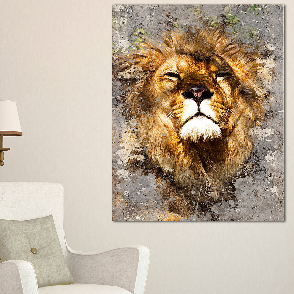 "Lion Head With Textures" Animal Digital Canvas Print, 20"x40"