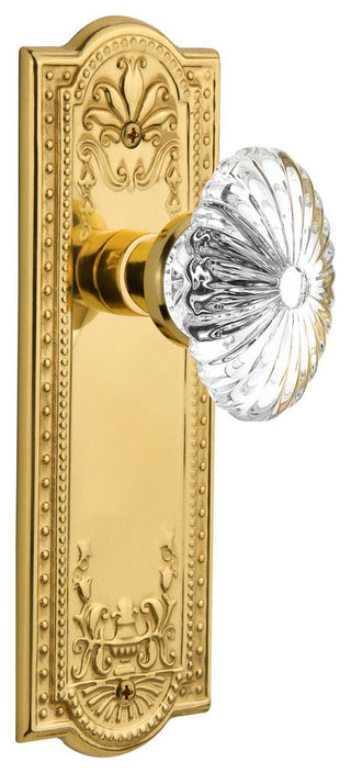 Double Meadows Plate With Oval Fluted Crystal Knob, Unlacquered Brass