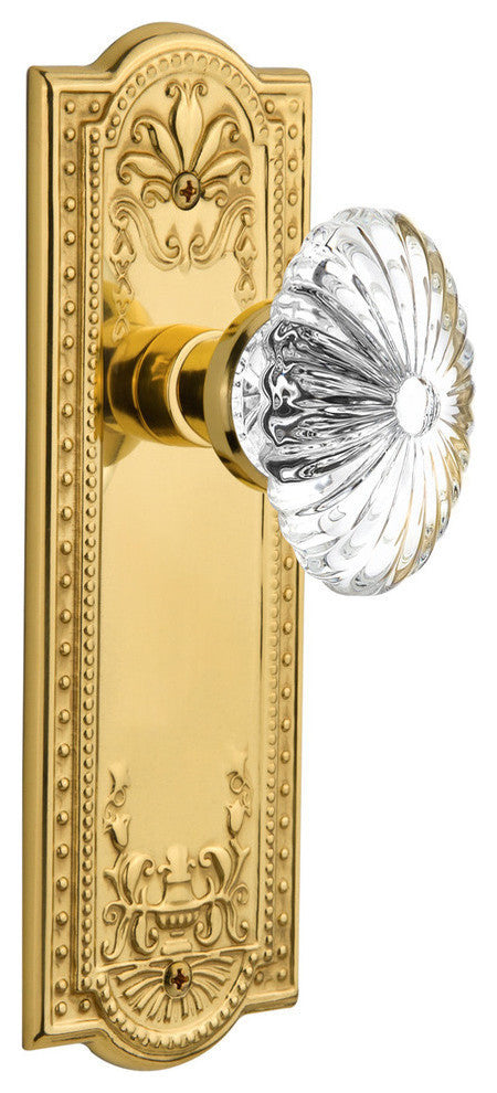 Double Meadows Plate With Oval Fluted Crystal Knob, Unlacquered Brass