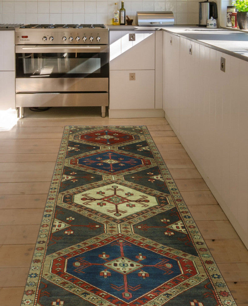 Semi-Antique Matthew Charcoal/Light Brown Runner, 2'11x9'11