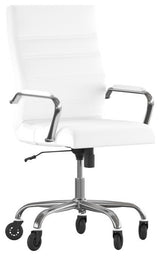 Whitney High Back Executive Swivel Office Chair with Black Frame & Arms, White Leathersoft/Chrome Frame