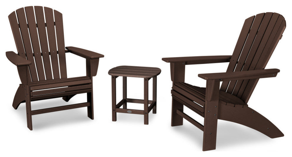 POLYWOOD Nautical 3-Piece Curveback Adirondack Set, Mahogany