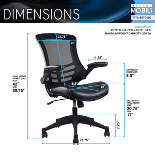 Stylish Mid-Back Mesh Office Chair With Adjustable Arms, Black