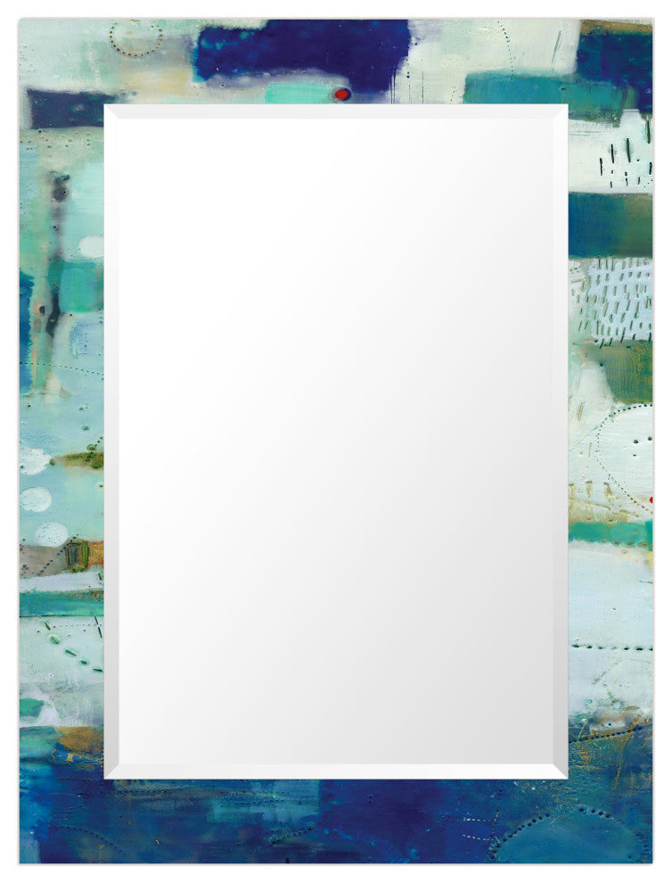 "Crore" Beveled Mirror on Printed Abstarct Tempered Art Glass, 40x30"