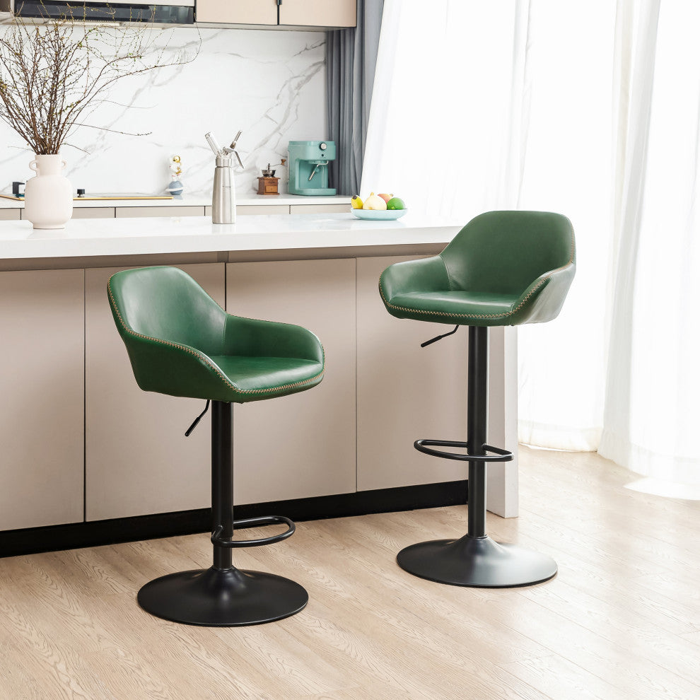 Hunter Green Vintage Leatherette Bar Stool, Set of 2