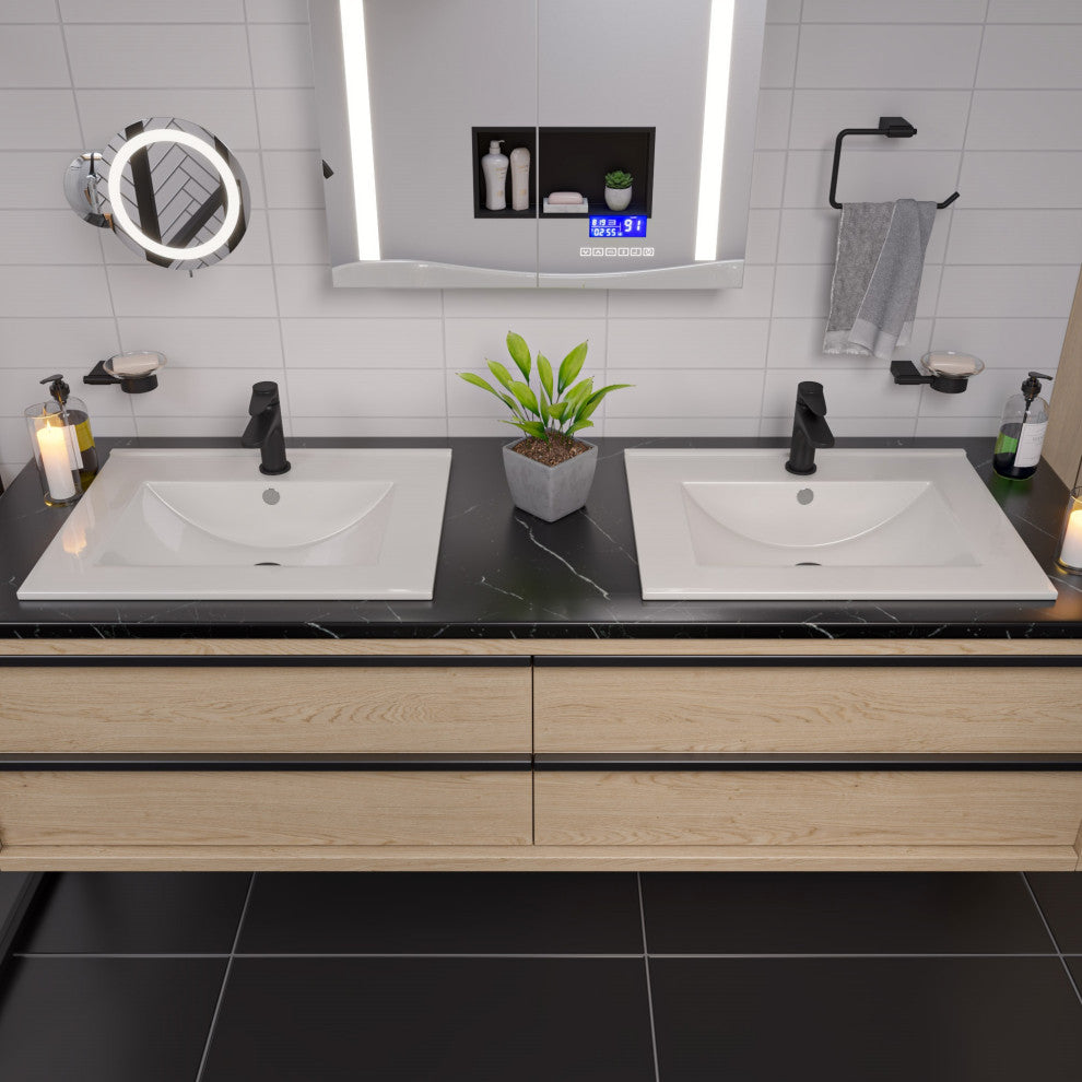 Alfi Brand Abc803 White 25" Rectangular Drop In Ceramic Sink With Faucet Hole