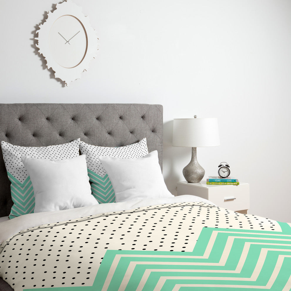 Deny Designs Allyson Johnson Minty Chevron And Dots Duvet Cover - Lightweight