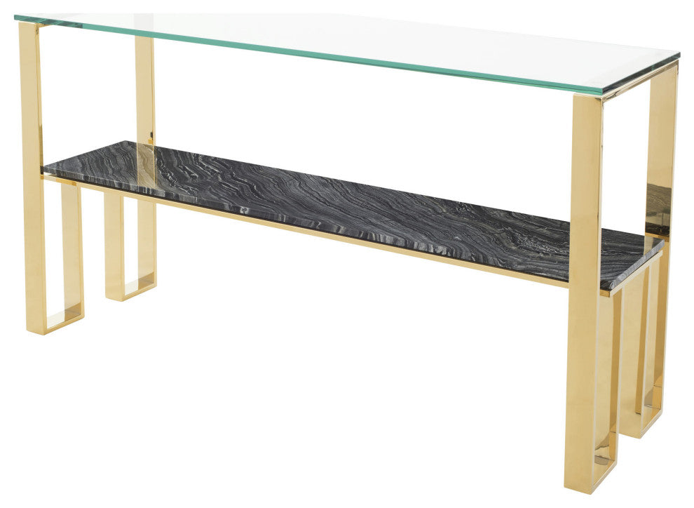 Tierra Gold Console Table, Glam Luxe Console Table, Marble Entryway Table, Black