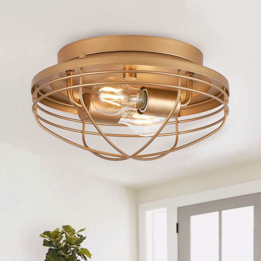 Vintage Retro Charm 2-Light Metal Frame Flush Mount Ceiling Lamp
