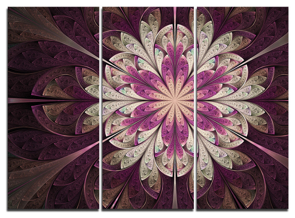 "White Purple Rounded Fractal Flower" Metal Wall Art, 3 Panels, 36"x28"