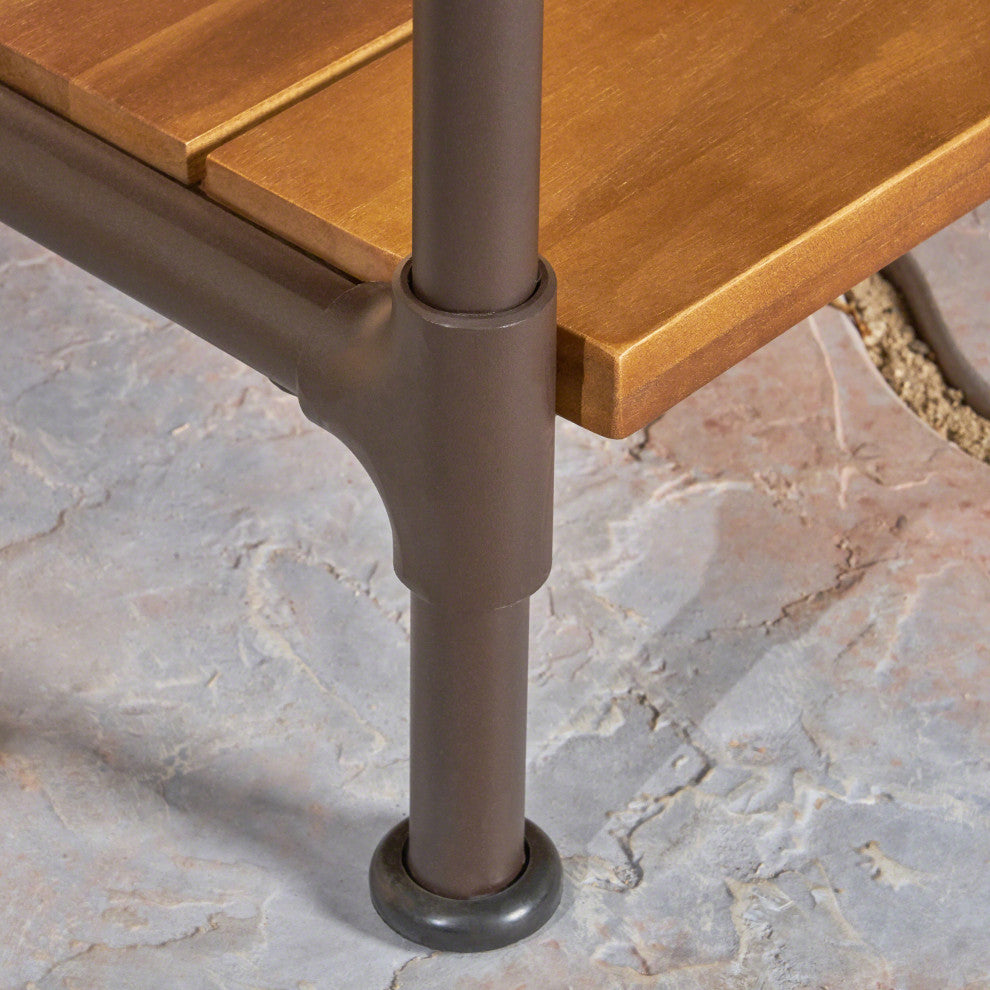 GDF Studio Carlos Outdoor Industrial Acacia Wood Bench With Shelf and Coat Hooks, Teak