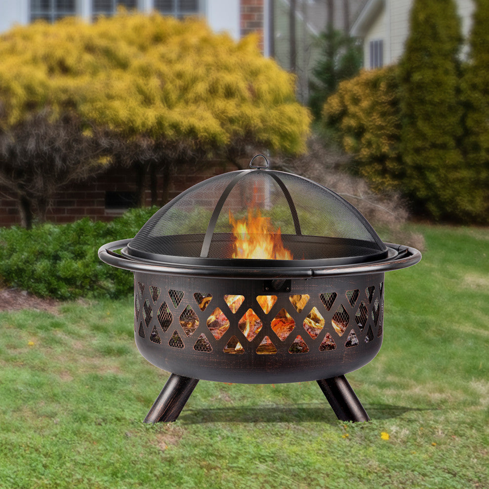 28'' H x 36'' W Iron Wood Burning Outdoor Fire Pit