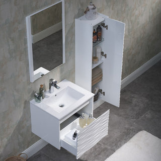 Floating Bathroom Vanity Set, Glossy White, 24" With Sink, Mirror & Side Cabinet