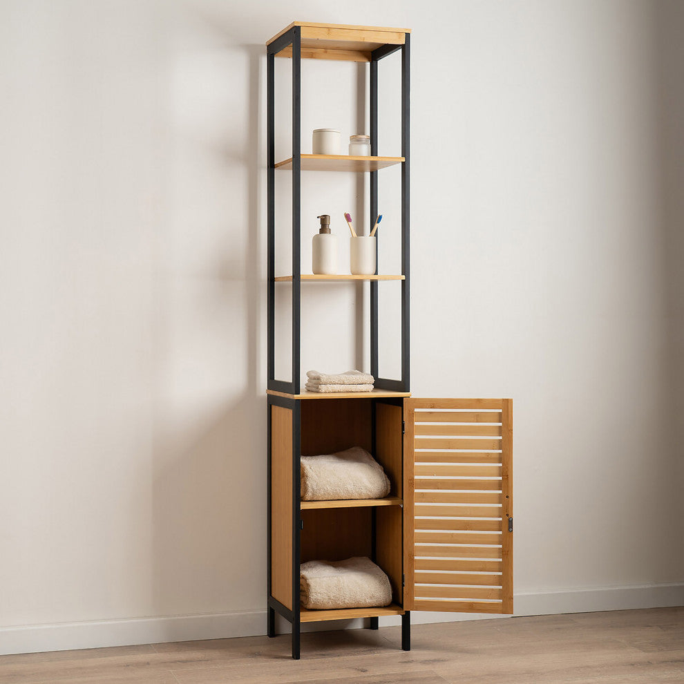 Tall Bathroom Storage Cabinet, Slim Linen Cabinet for Bathroom Organization, Cebu