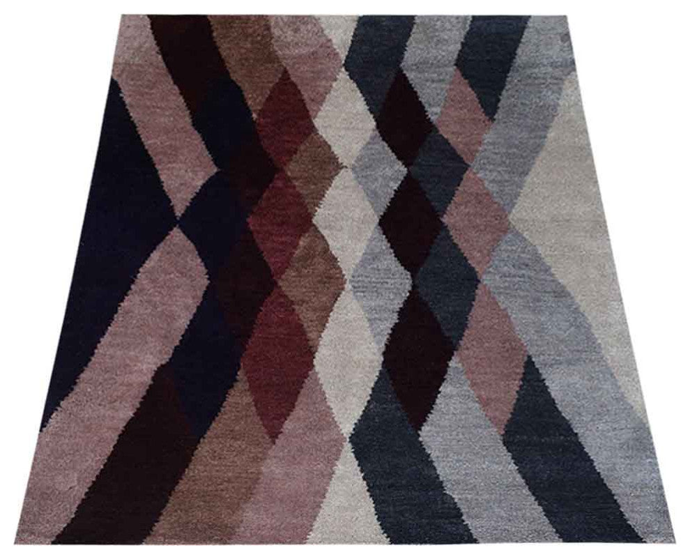 Hand Knotted Silk Area Rug Contemporary Multicolor