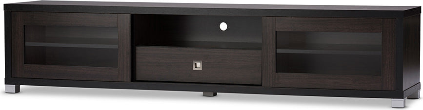 Beasley 70" Dark Brown TV Cabinet With Sliding Doors and Drawer
