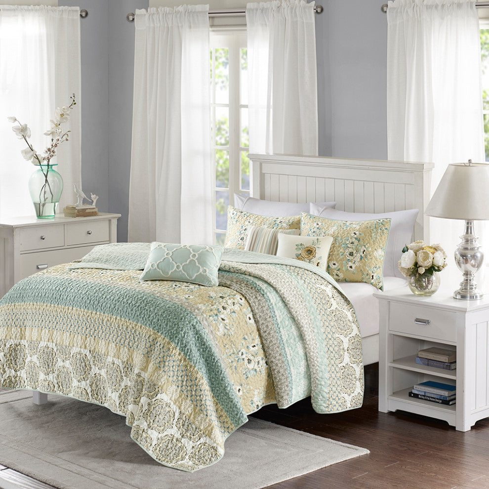 Madison Park Willa Transitional Floral 6-Piece Coverlet Set, Yellow