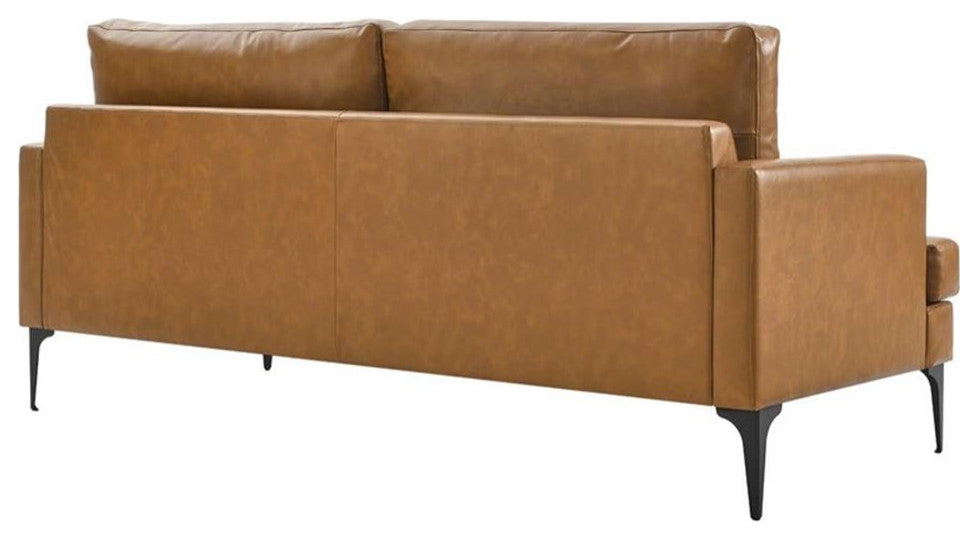 Modway Evermore Modern Style Vegan Leather and Metal Sofa in Tan