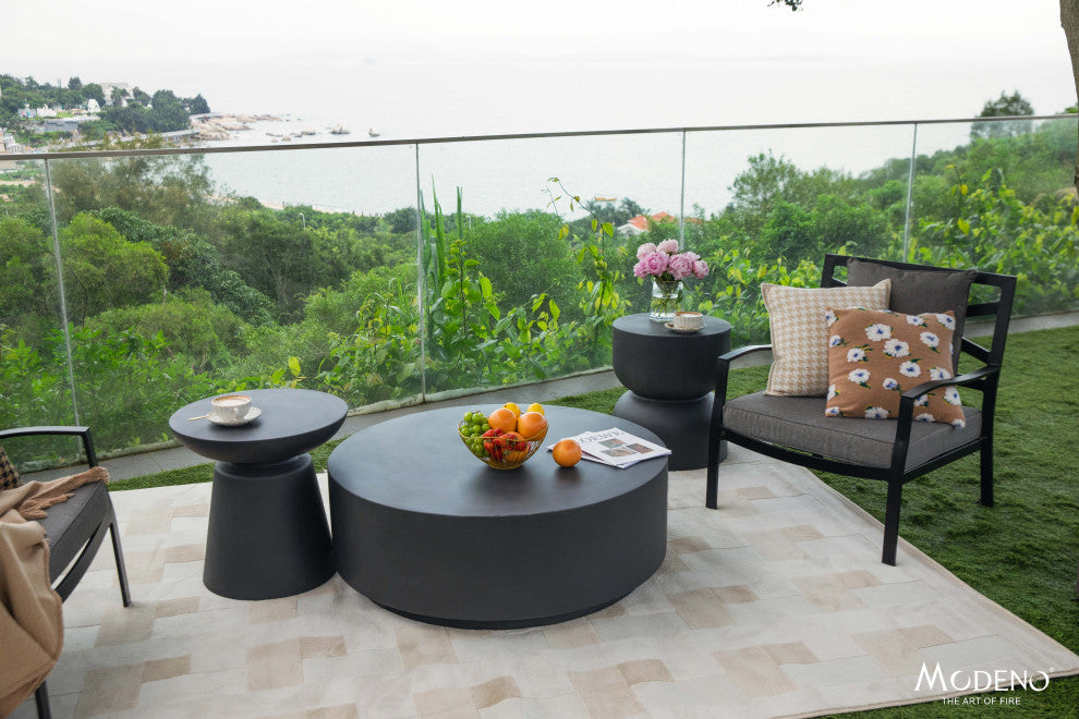 Rome 40" Round Concrete Coffee Table, Slate Black