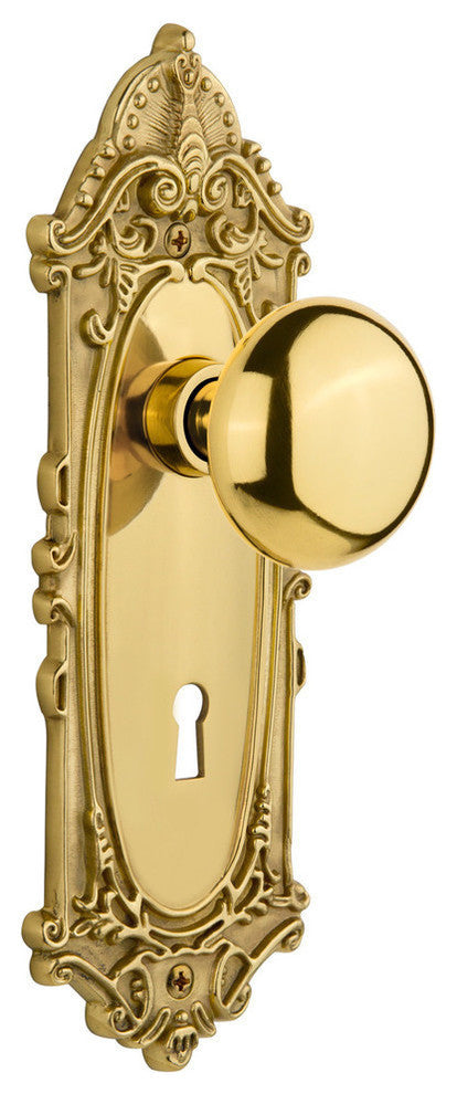 Single Victorian Plate With New York Knob, Unlacquered Brass