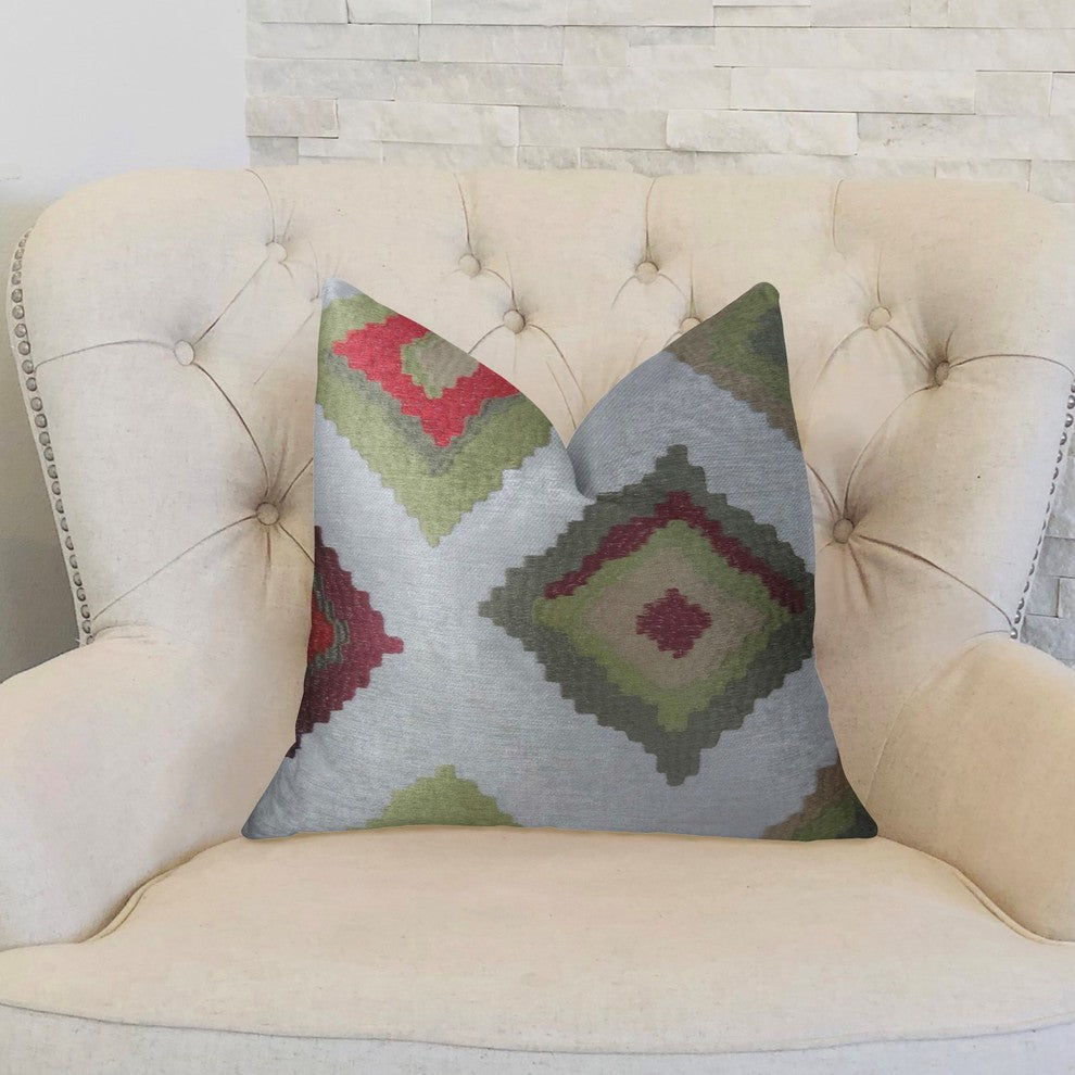Earth Crust White Green and Red Handmade Luxury Pillow, 20"x36" King