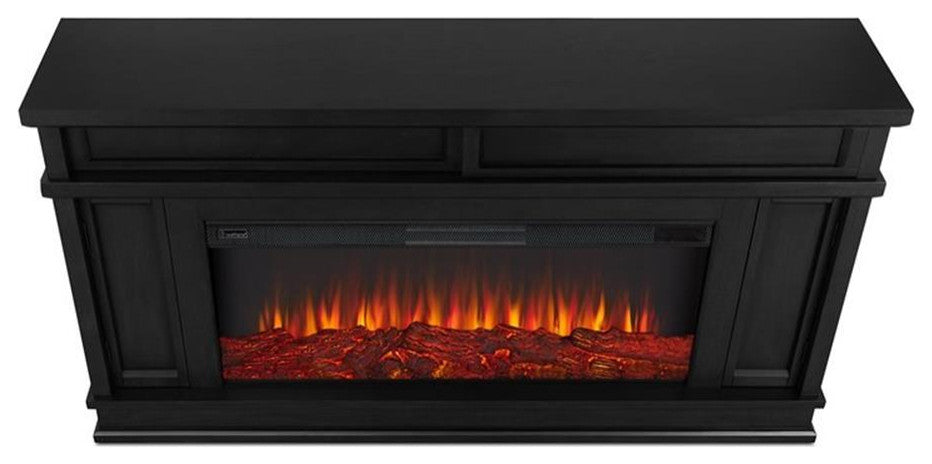 Bowery Hill 60.13" Solid Wood and Glass Electric Fireplace in Black