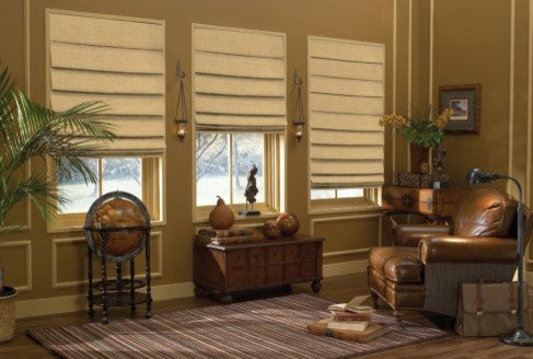 Deluxe Roman Shades Plain Fold, 33Wx96H Captiva Seaport