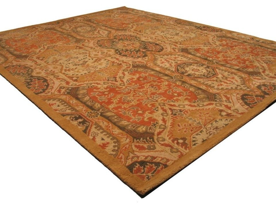 EORC Hand-tufted Wool Gold Transitional Floral Piazza Rug, Rectangular 4'x6'