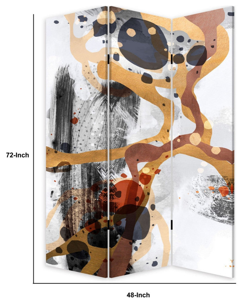 72 Inch 3 Panel Canvas Room Divider with Splash Print,Multicolor