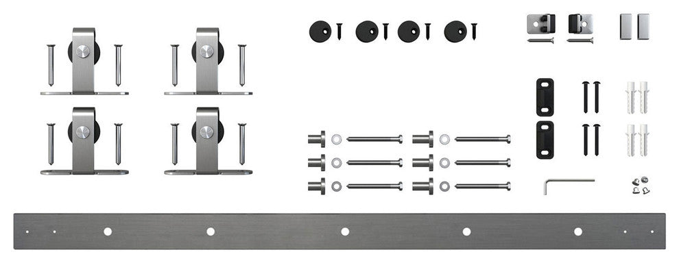 Mini Sliding Rolling Barn Door Hardware Kit for Double Furniture Wood Doors, Sta