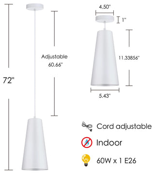 Pratella 1, 1-Light Mini Pendants, White Finish, White Metal Shade