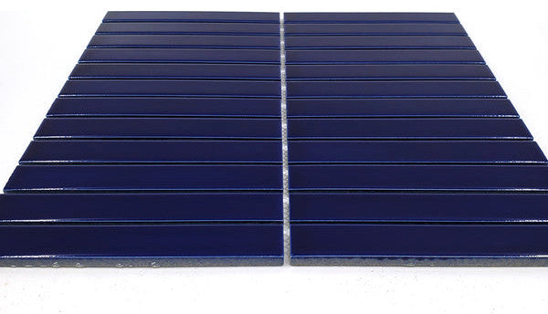 Gio Cobalt Blue Glossy 1" X 6" Stacked Linear Porcelain Mosaic Tile, 55 Sheets