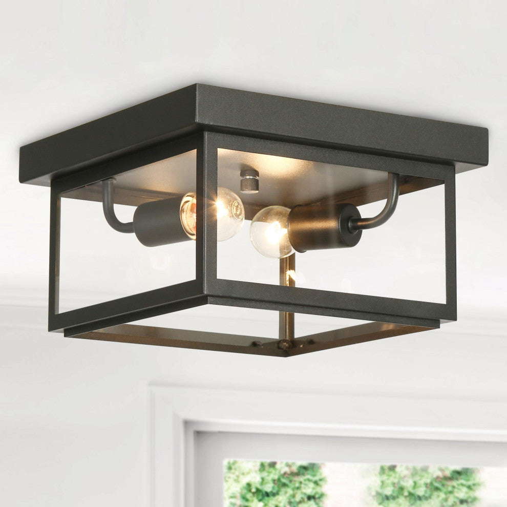 LNC 2-Light 11" Matte Black Square Modern/Contemporary LED Flush Mount Light