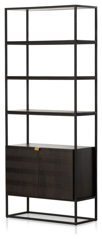 Kelby Bookcase Carved Vintage Brown, Vintage Brown, Gunmetal