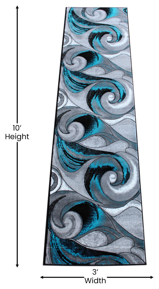 Angie Collection Runner 3' x 10' Turquoise Ocean Waves Pattern Area Rug