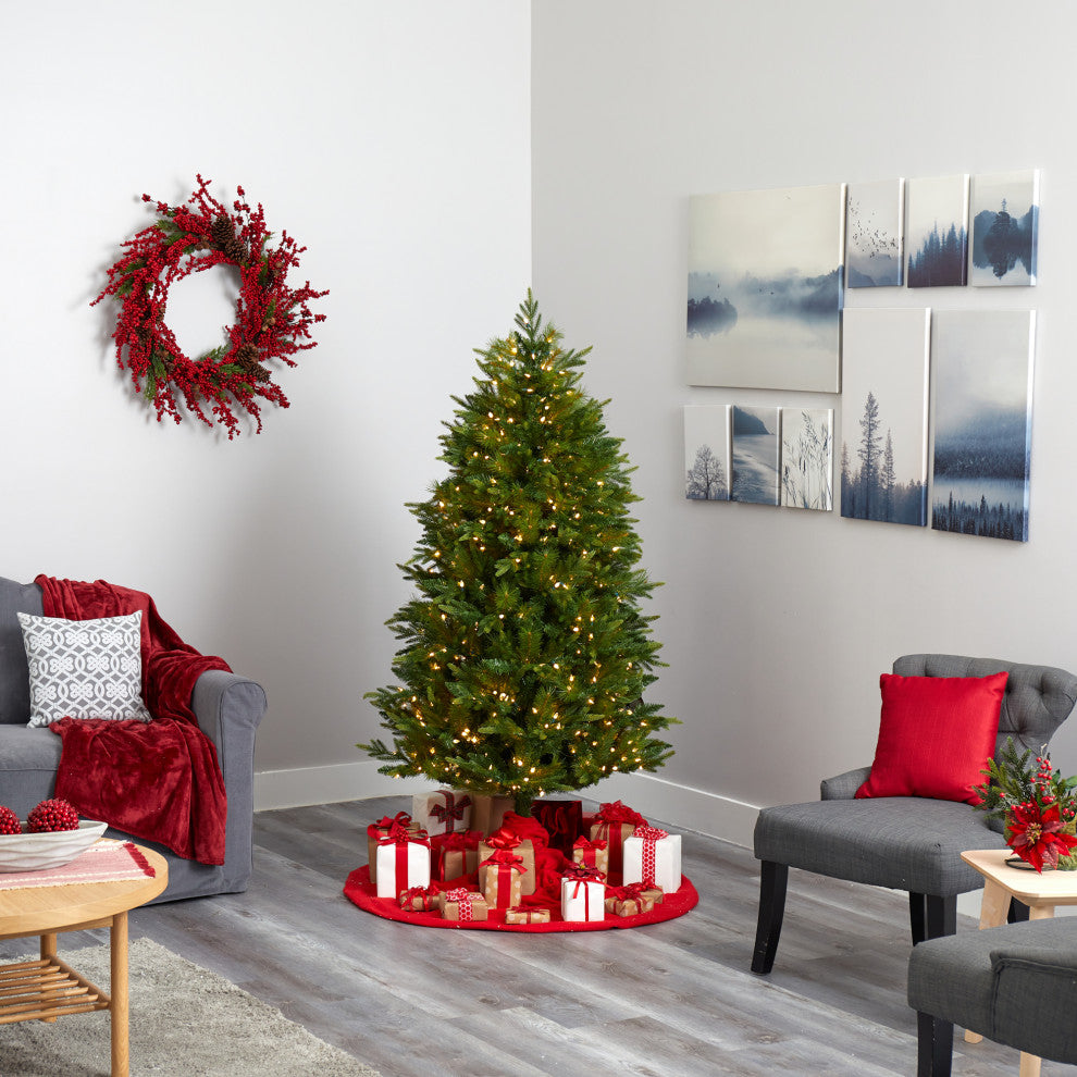 6' Hartford Fir Faux Xmas Tree W/Multifunction Lights  & Bendable Branches