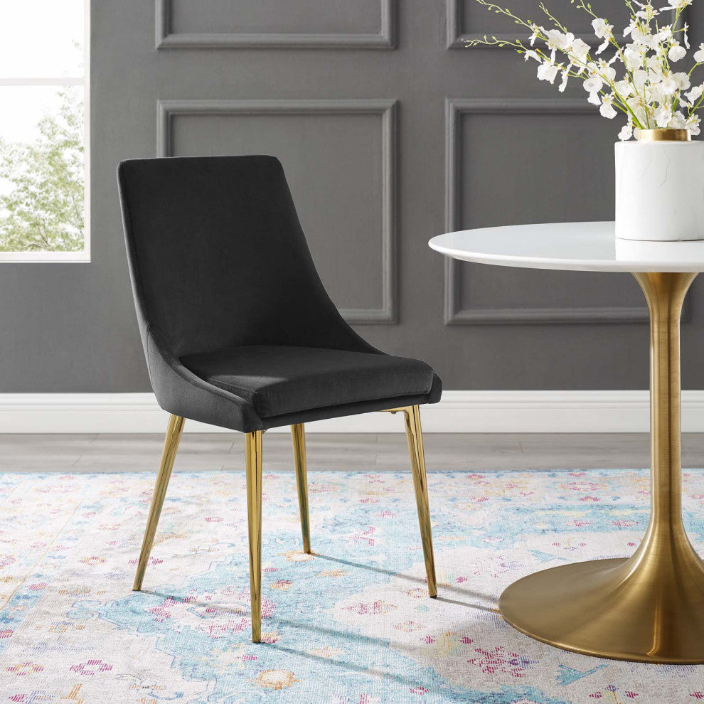 Side Dining Chair, Velvet, Metal, Black, Modern, Bistro Restaurant Hospitality