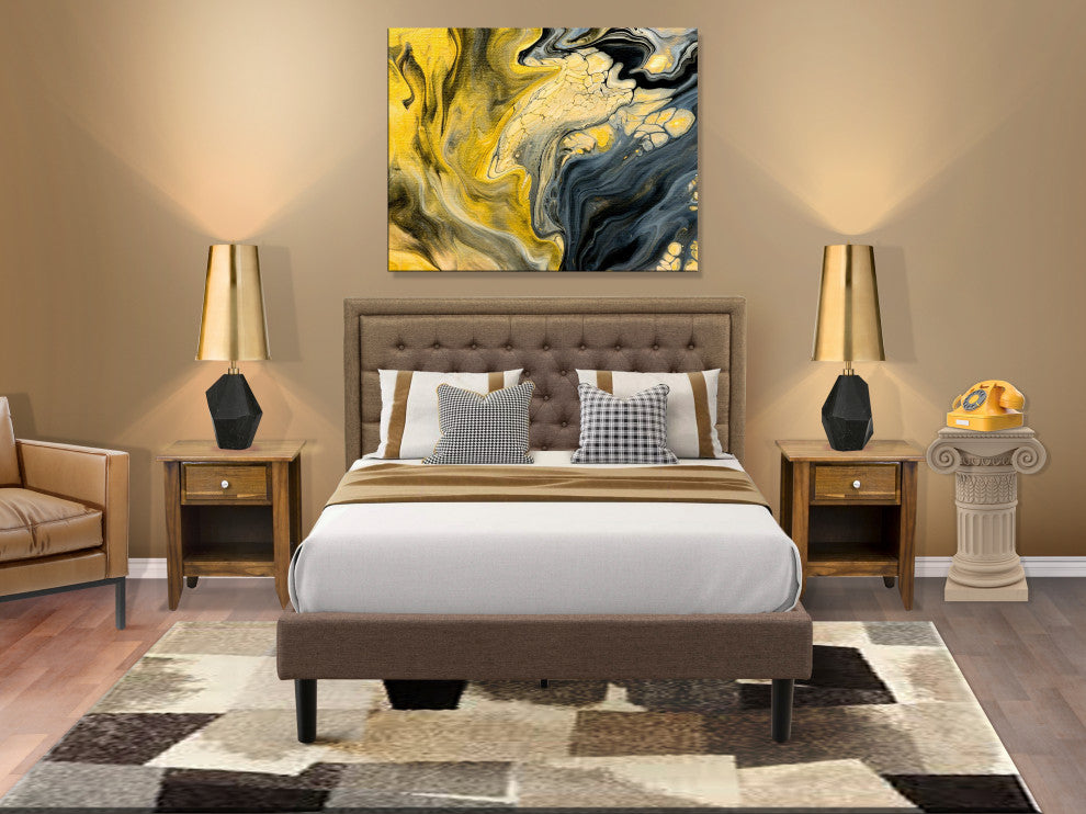 3Pc Bed Set, 1 Queen Bed Frame Brown, 2 Small Night Stands