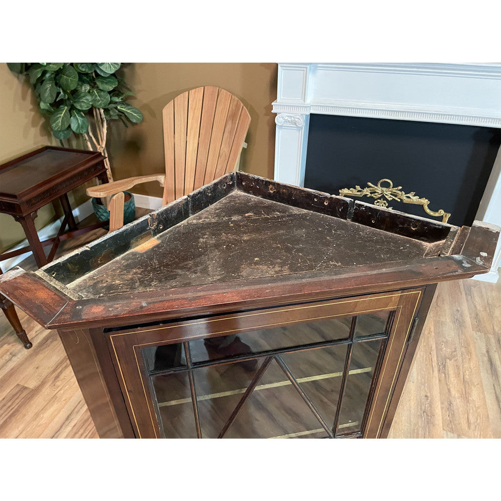 NVIN0352 Antique Inlaid Hanging Mahogany Corner Cabinet