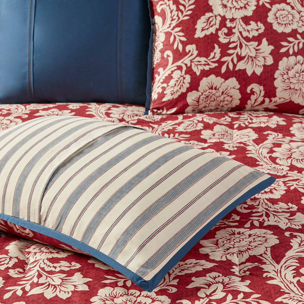 Madison Park Lucy 9 Piece Cotton Twill Reversible Comforter Set in Red