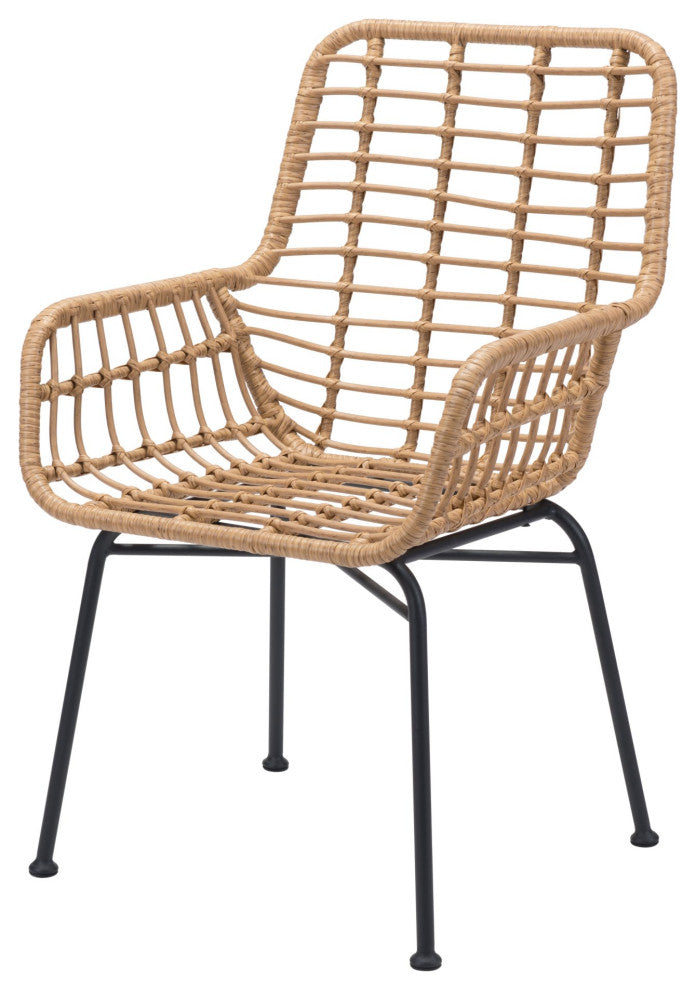 Dining Chair, Set of 2, Aluminum, Metal, Natural, Black, Outdoor Patio Balcony