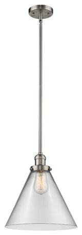 1-Light X-Large Cone 12" Pendant, Brushed Satin Nickel, Glass: Clear