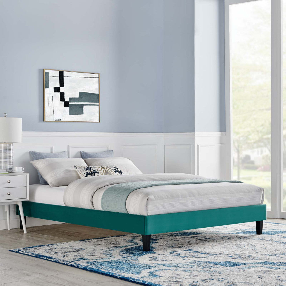 Reign King Performance Velvet Platform Bed Frame Teal