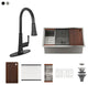 32in Single Bowl Undermount Workstation Kitchen Stainless Steel Sink with Faucet, Matte Black