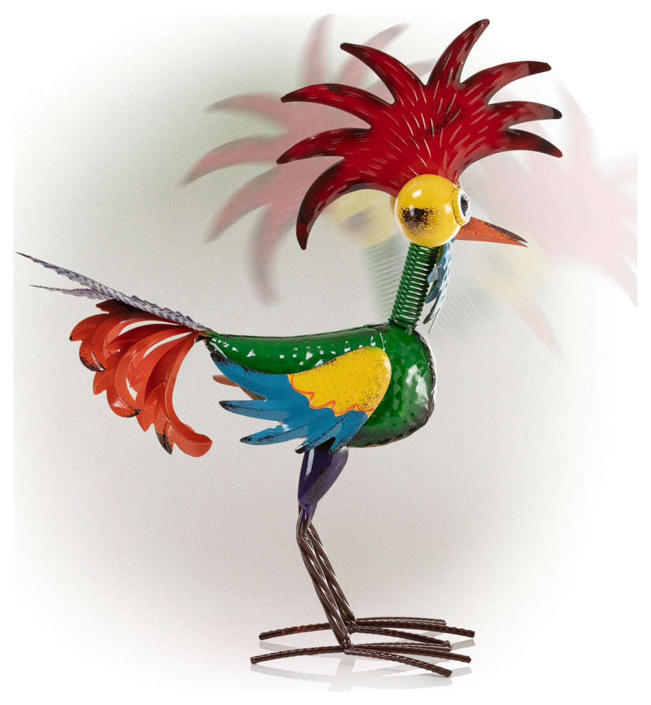 Alpine Wacky Tropical Metal Rooster Decor Statue, 17"