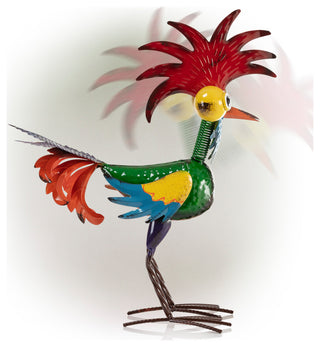 Alpine Wacky Tropical Metal Rooster Decor Statue, 17"