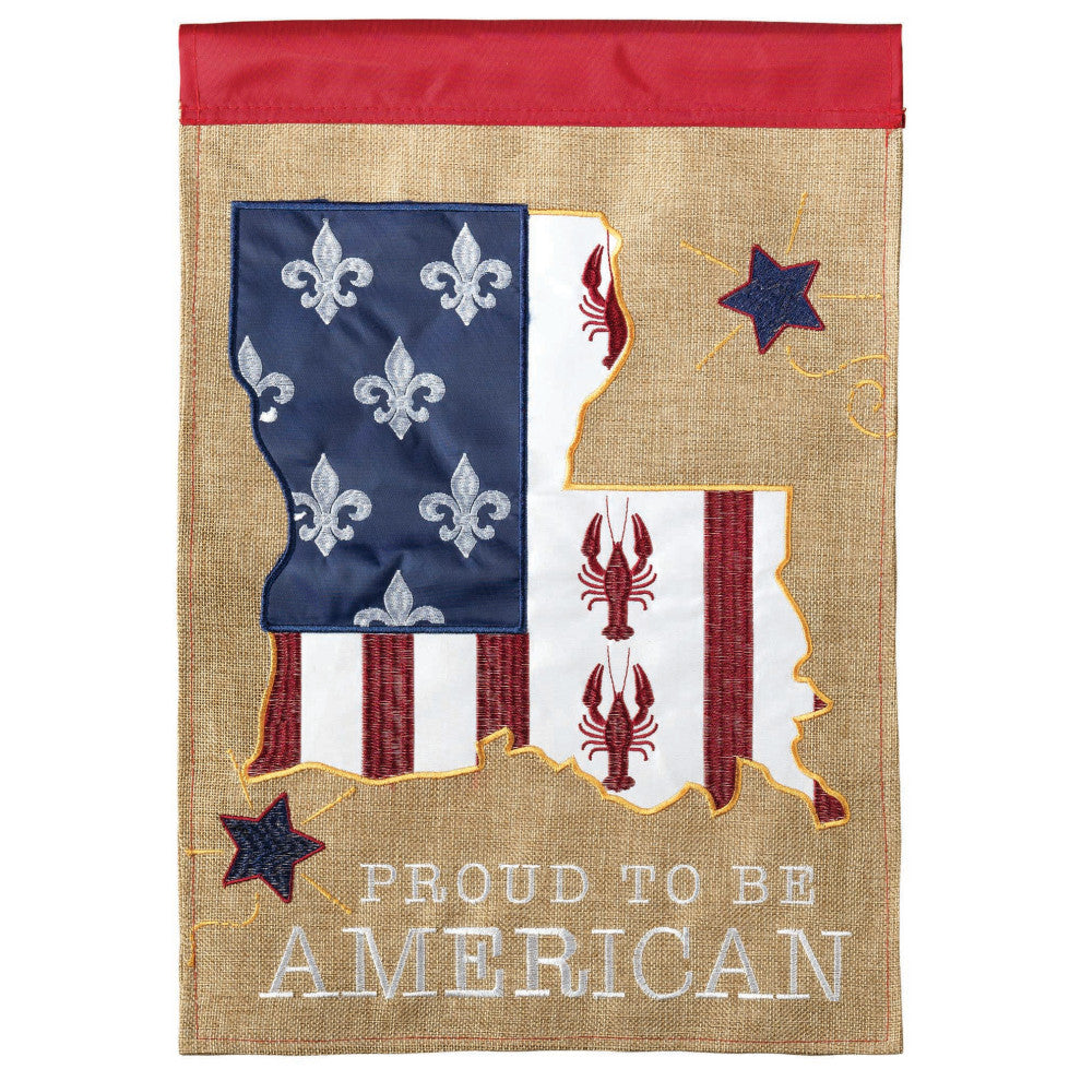 Flag  Double Applique  Proud Americian Fld Burlap  Garden