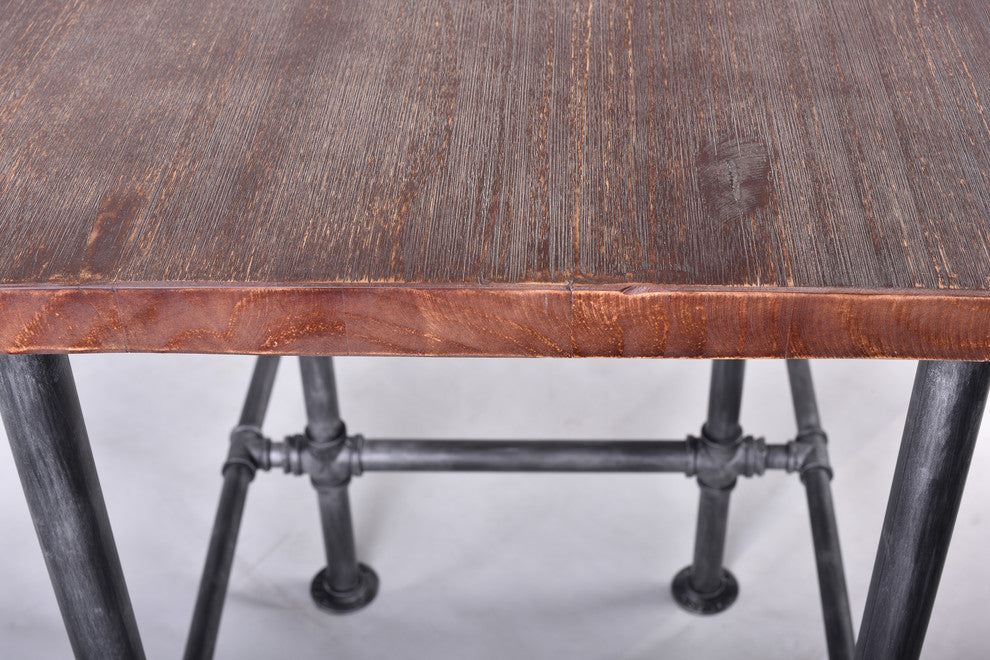 Reagan Metal Bar Table, Silver Brushed Gray, Rustic Pine Wood Top