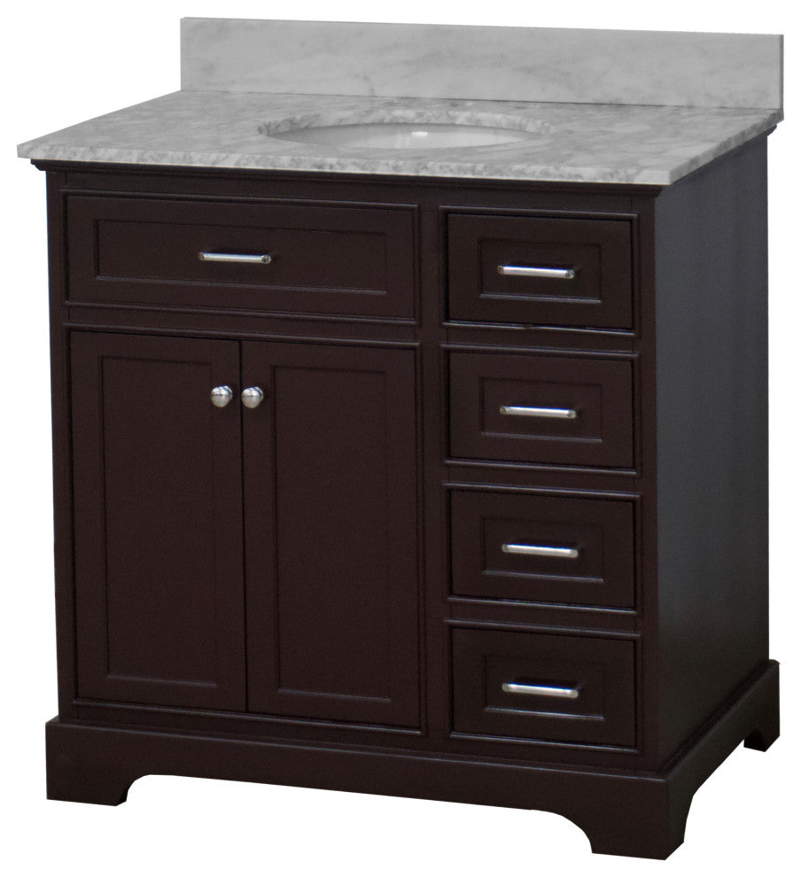 Aria 36" Bathroom Vanity, Chocolate, Carrara Marble