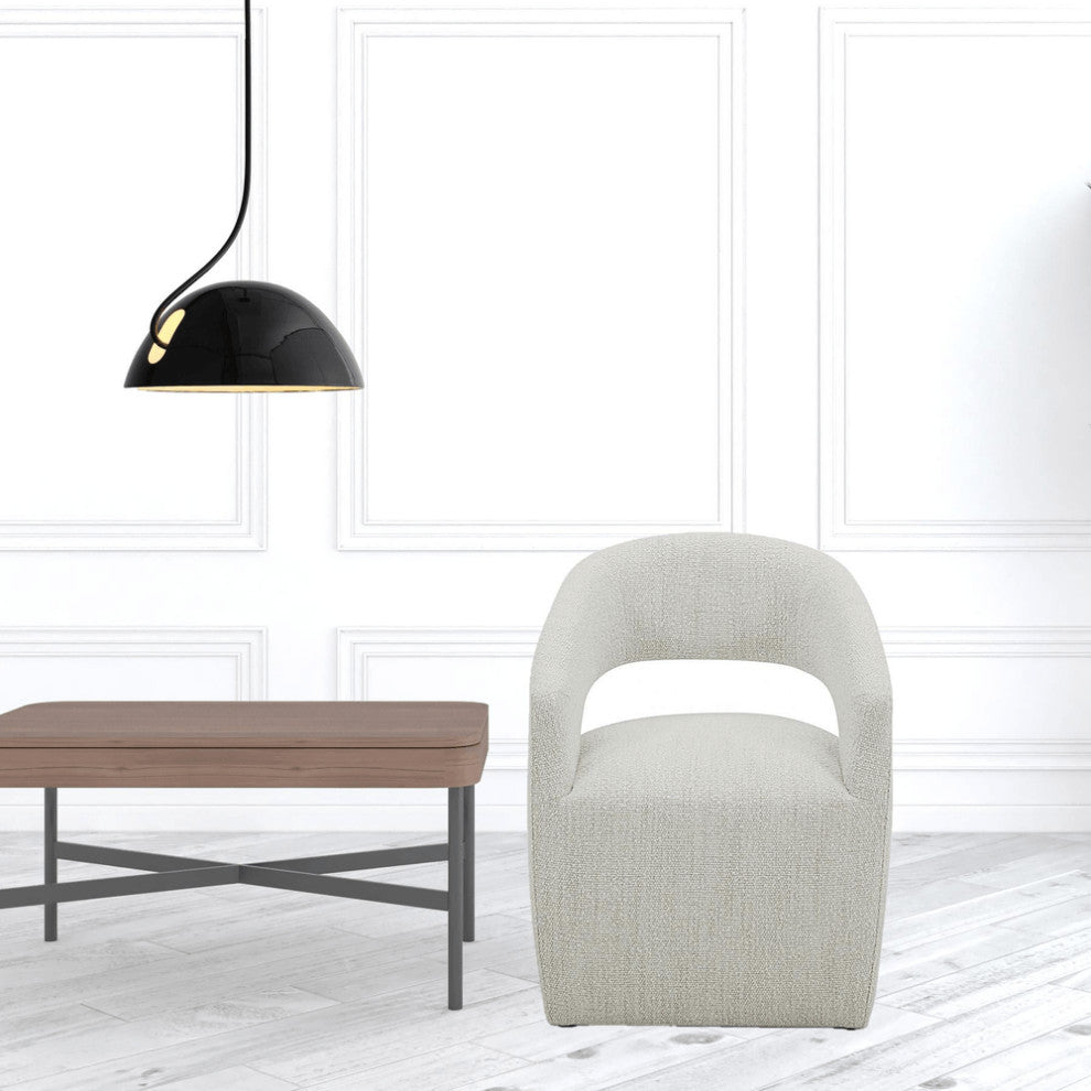 26" Cream Textured Polyester Modern Arm Chair